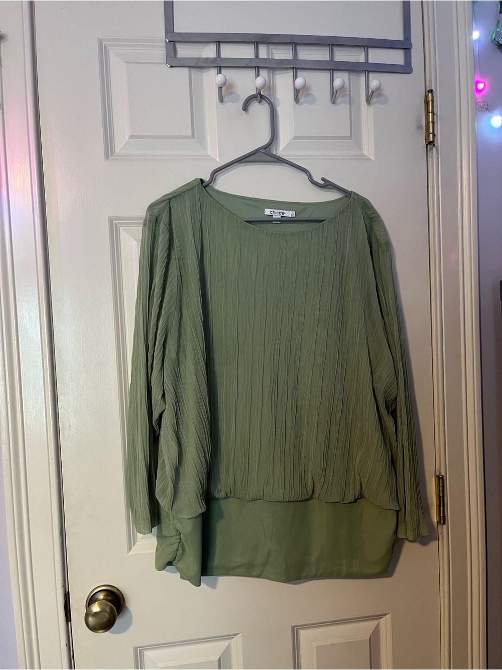 Chico's Sage Green Textured Long-Sleeve Blouse